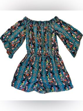 Off-Shoulder Teal Floral Print Romper